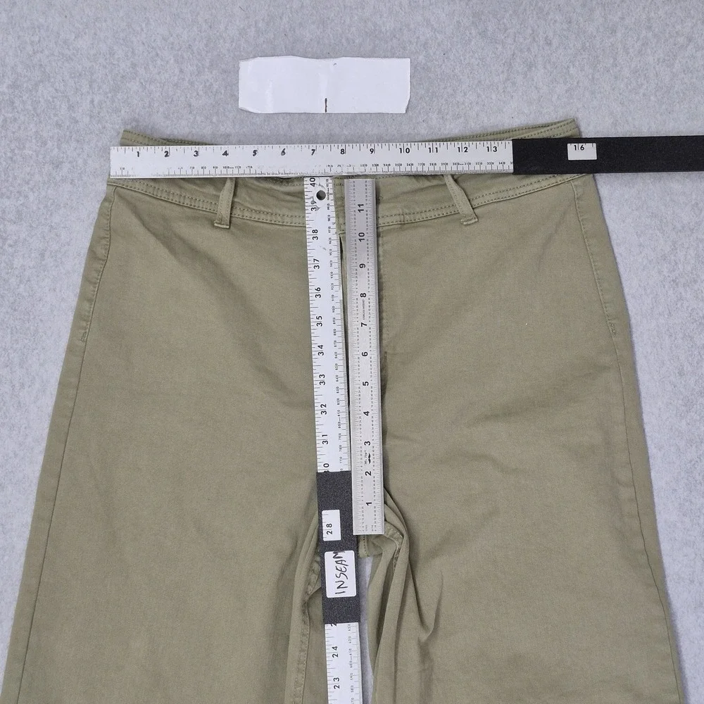 OAT New York Women Pants 12/31 Green Chino Wide Leg Raw Hem‎ 28